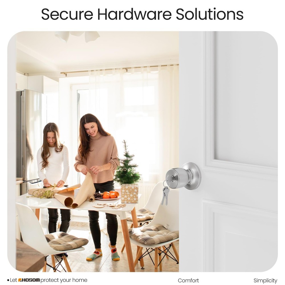 HOSOM Door Knobs with Lock and Key, Keyed Entry 2 Pack, Satin Nickel
