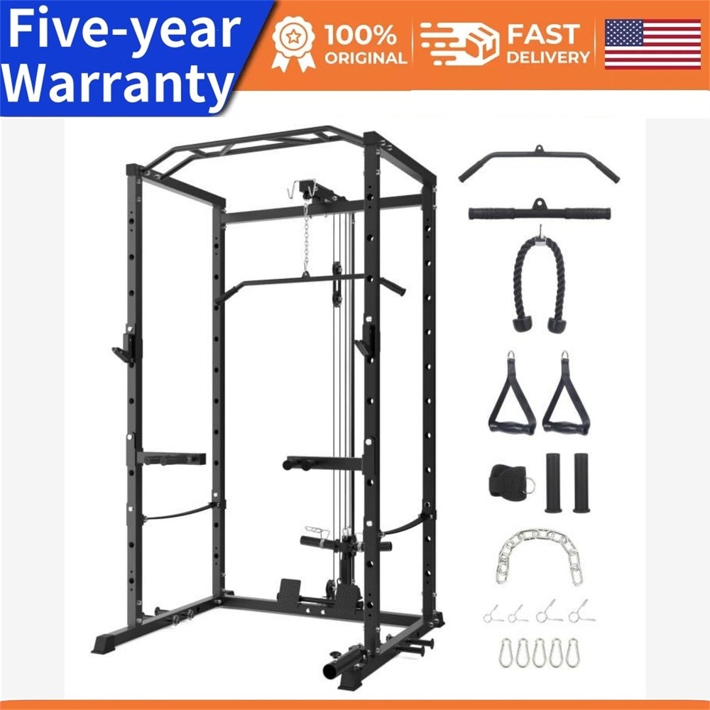 ☑️☑️Multi-Functional Power Rack with J-Hooks 1600LBS Power Cage with LAT Pulldow