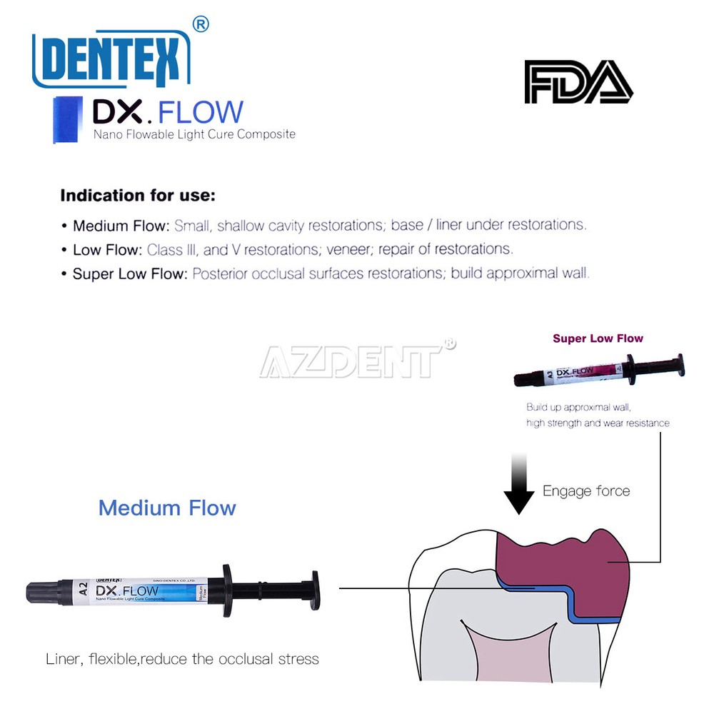 Dentex Dental Flowable Light Cure Composite Resin Low Flow/Medium Flow A1 A2 A3