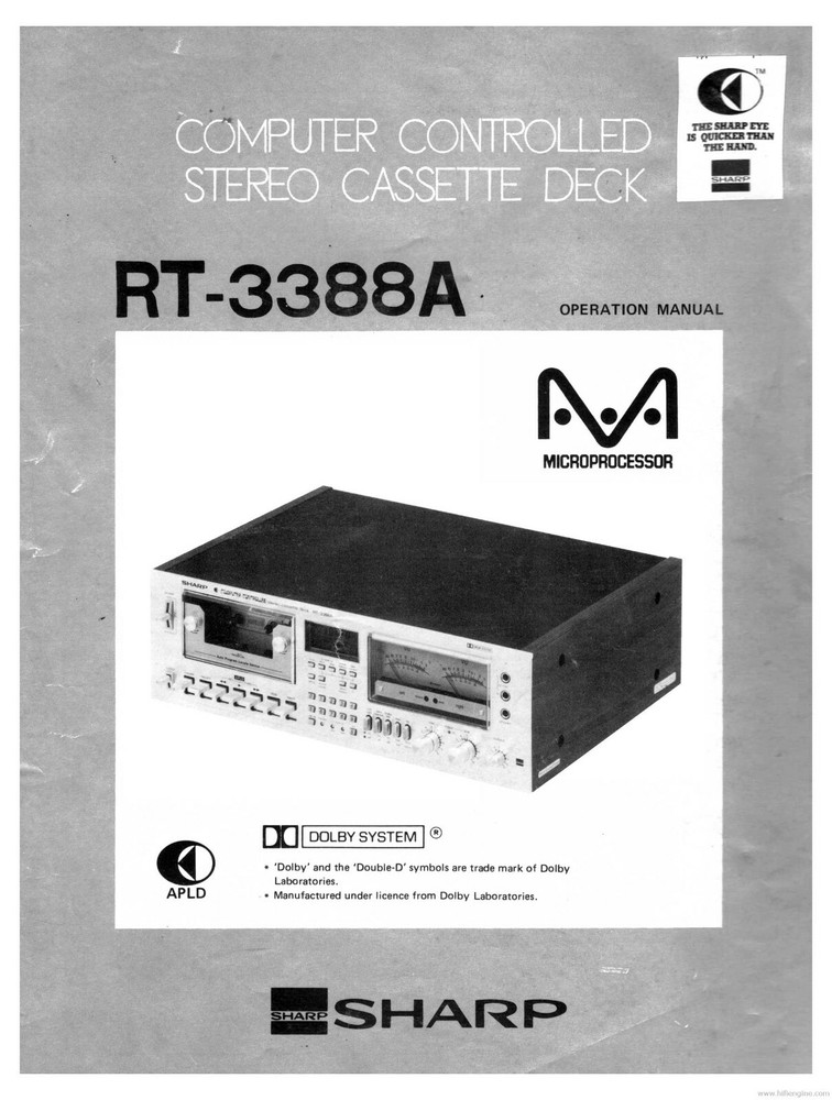 Sharp RT-3388A Tape Deck Owners Manual