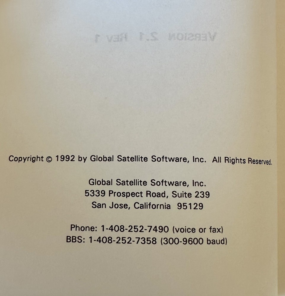 Global Satellite Software GPS Planning Software SPS Version 2.11 Diskette 101294