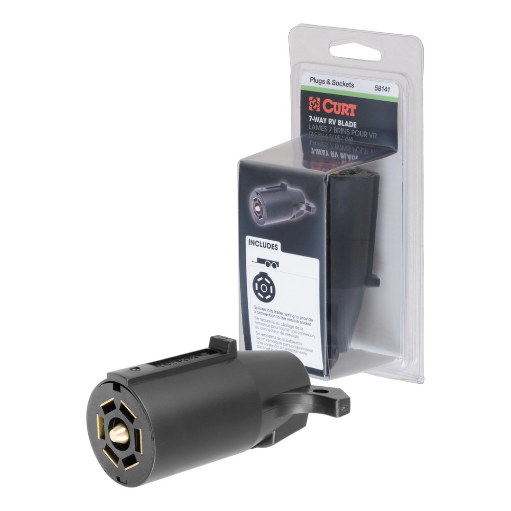 Curt-7-Way RV Blade Connector Plug (Trailer Side, Black Plastic, Packaged)