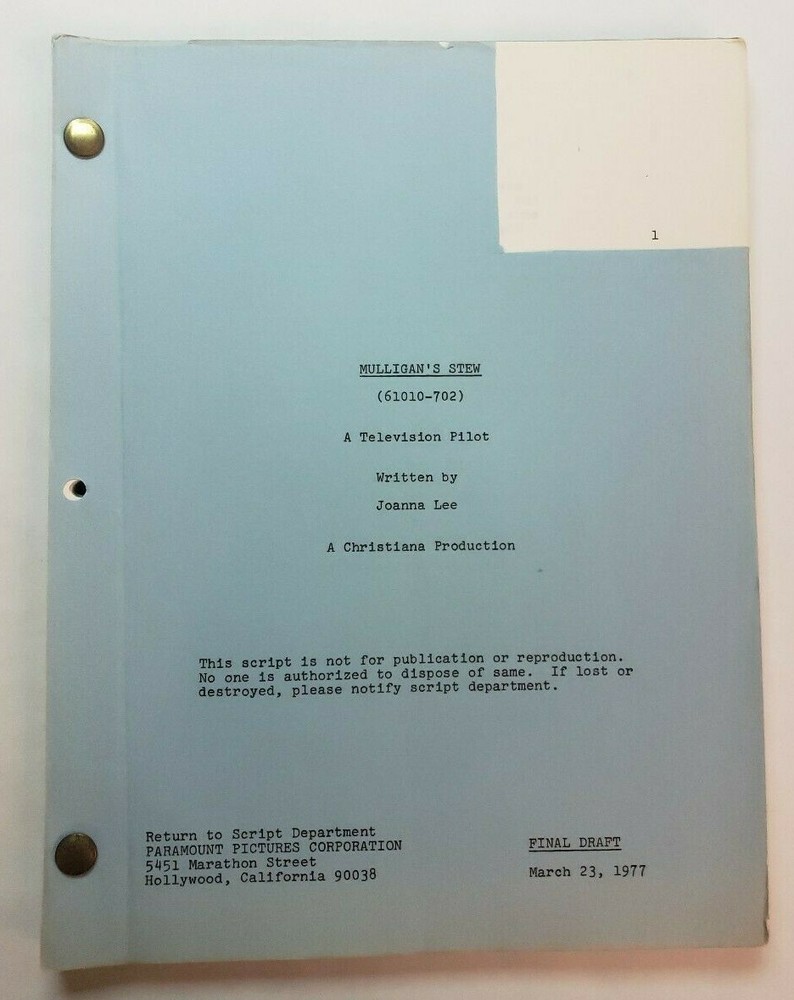 MULLIGAN'S STEW / Joanna Lee 1977 TV Script PILOT EPISODE, Lawrence Pressman