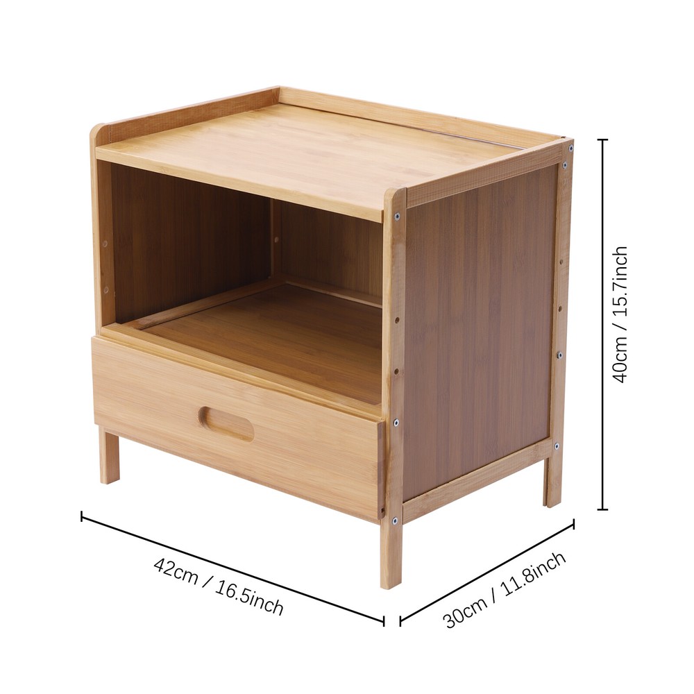Bedside Table, Sofa Side Table, Wood Color Bedside Cabinet with Drawer