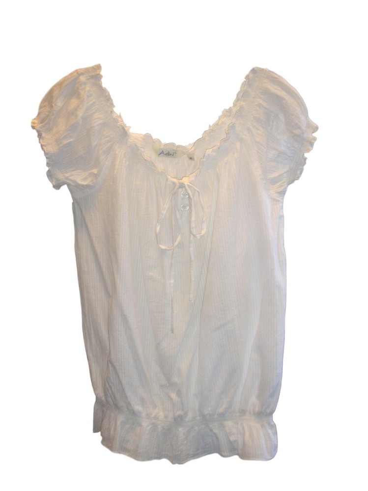Adini 100% Cotton White Elastic Boho Peasant Blouse