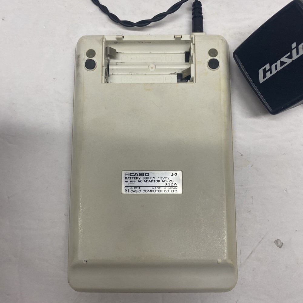 Vintage Casio J-3 Electronic Calculator Model J-1211 with Adapter