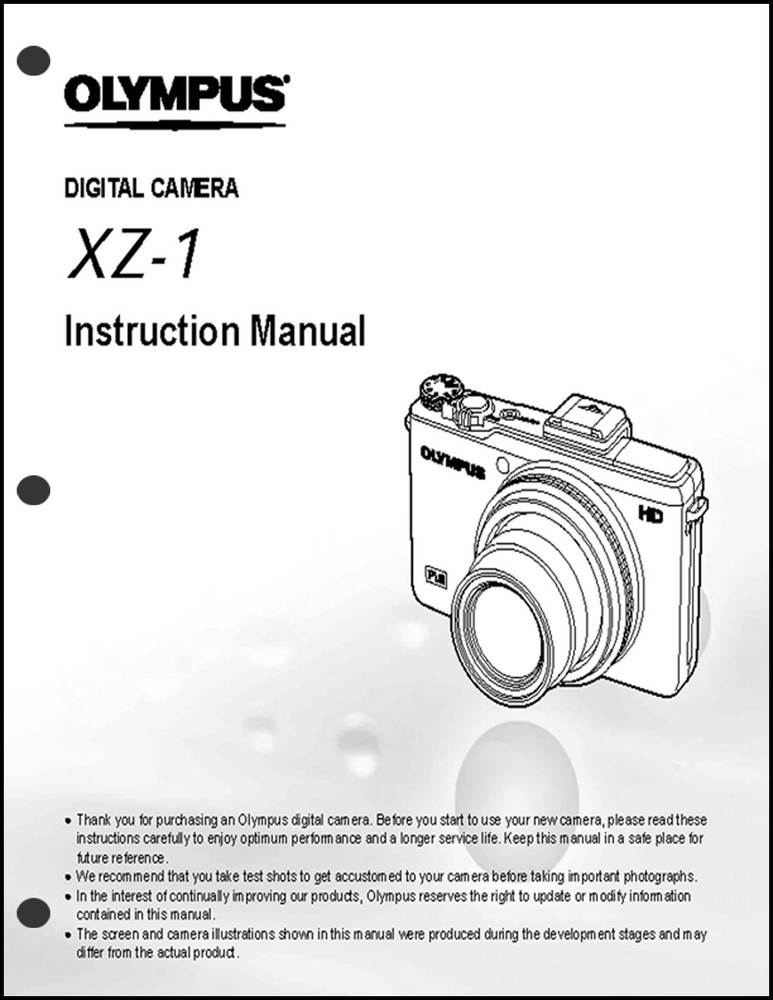Olympus XZ-1  Digital Camera User Guide Instruction  Manual