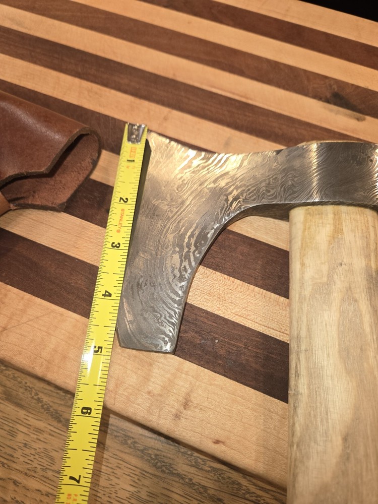 Hand forged Damascus bearded throwing axe