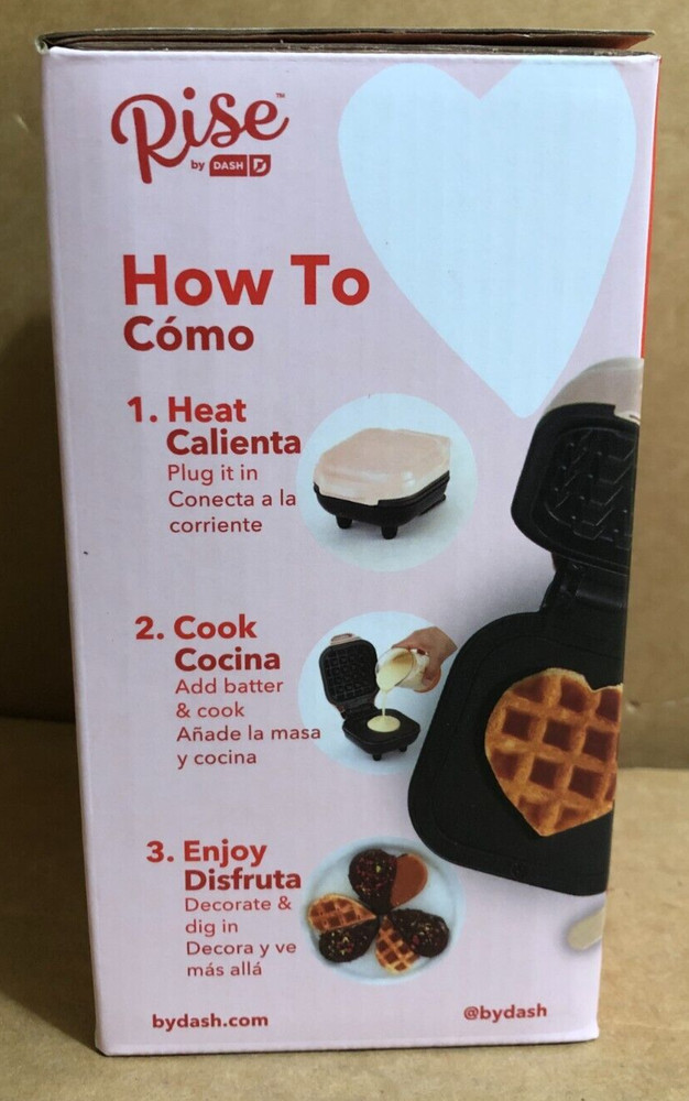 Pink Rise by DASH Heart Mini Waffle Maker 4" Cooking Surface **