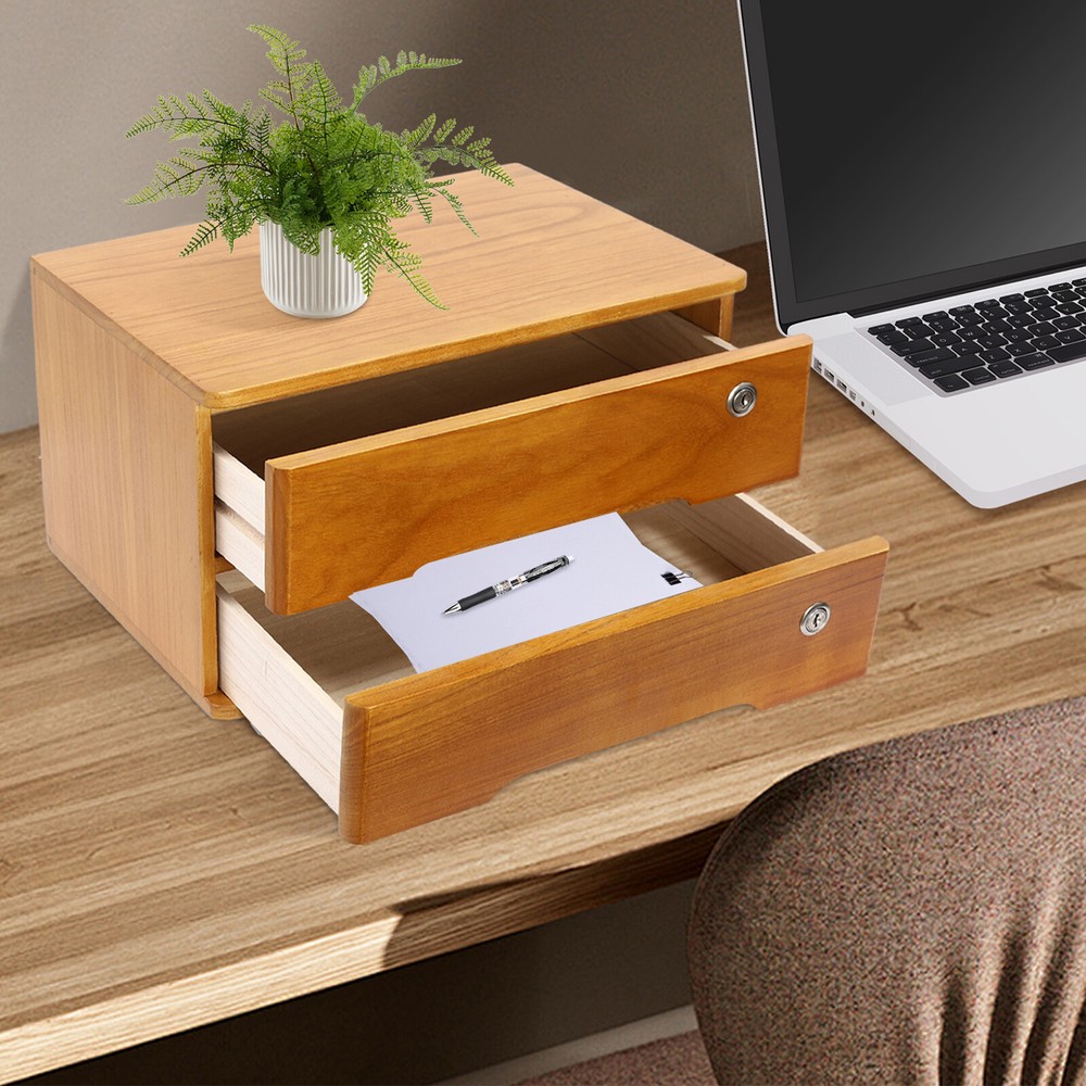 2-Tier Office Lockable Desktop Box Storage Drawer Files Organizer Multi-purpose