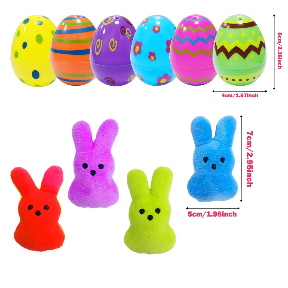 Cherislpy 24 Pcs PreFilled Easter Eggs with Plush Bunny Toys Multicolor