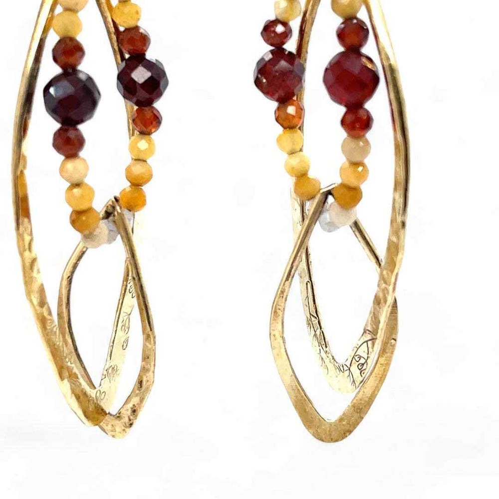 Flames Earrings-Hessonite, Garnet, and Jade