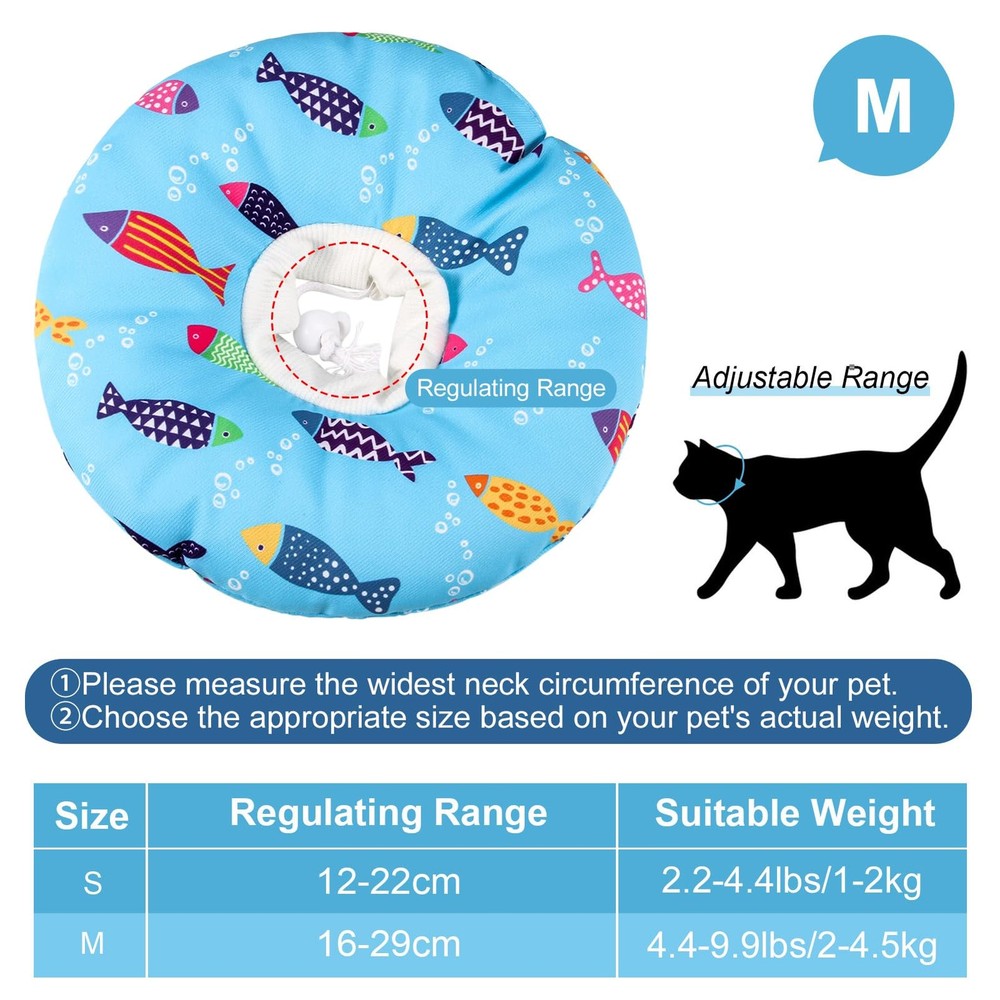 Cat Cone Collar Soft Cute Adjustable Donut Recovery M, Blue