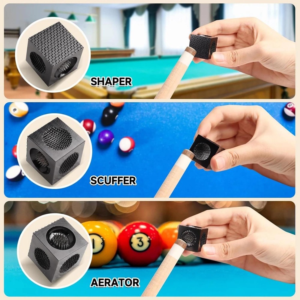 5-in-1 Multi-Function Billiard Pool Cue Tip Tool, Scuffer/Shaper/Aerator Cube