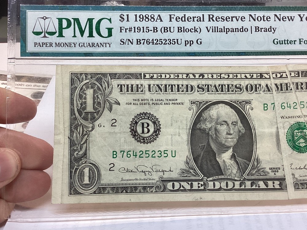 $1 1988A PMG 30 Gutter Fold Error Fr#1915-B