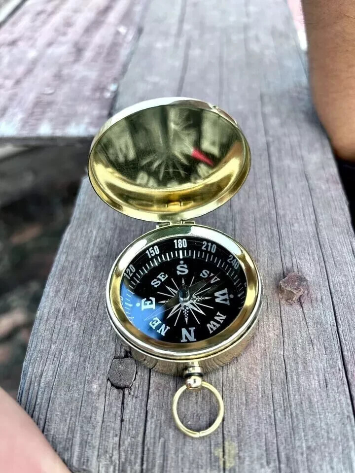 Golden Finish Compass Brass Lid Pocket Compass Gift