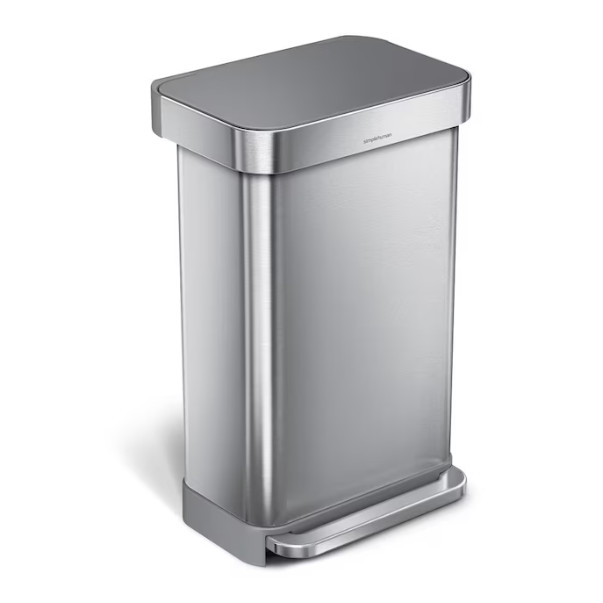 simplehuman Liner Pocket Can with Soft-Close Grey Plastic Lid, 45 Liter Brushed