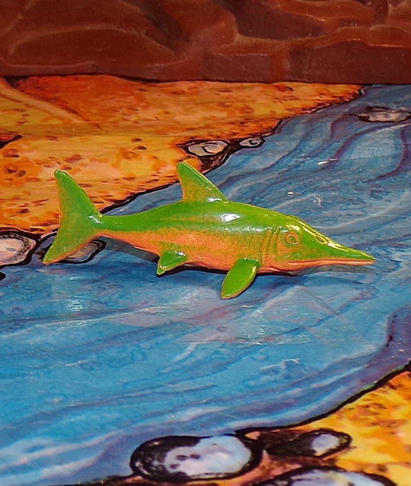 Denier-style Rubber Icthyosaurus 2 1/2" Green and Orange