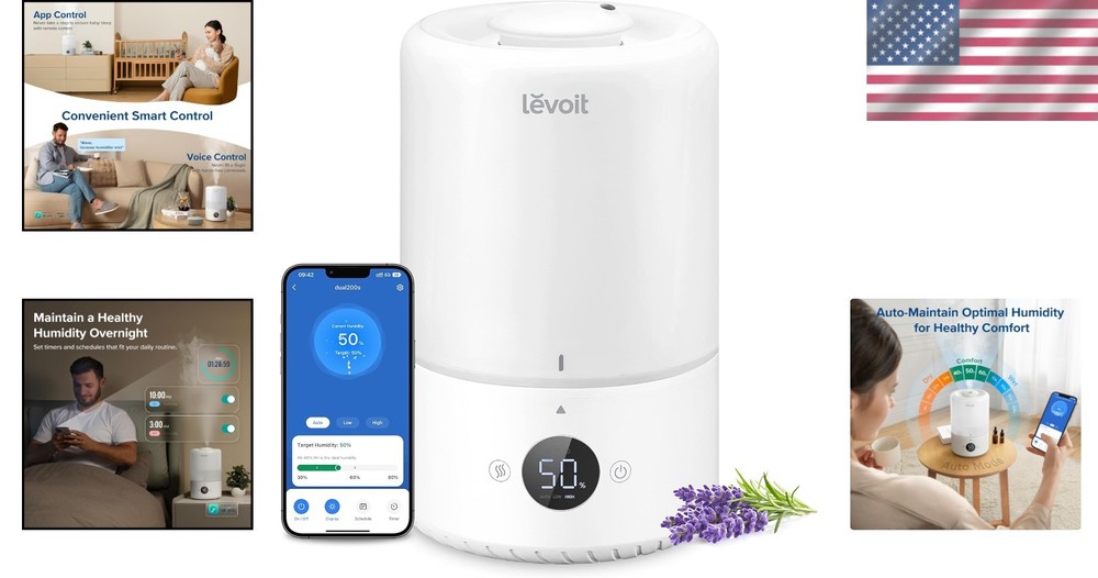 3L Top Fill Ultrasonic Humidifier with Automatic Humidity Sensor - White