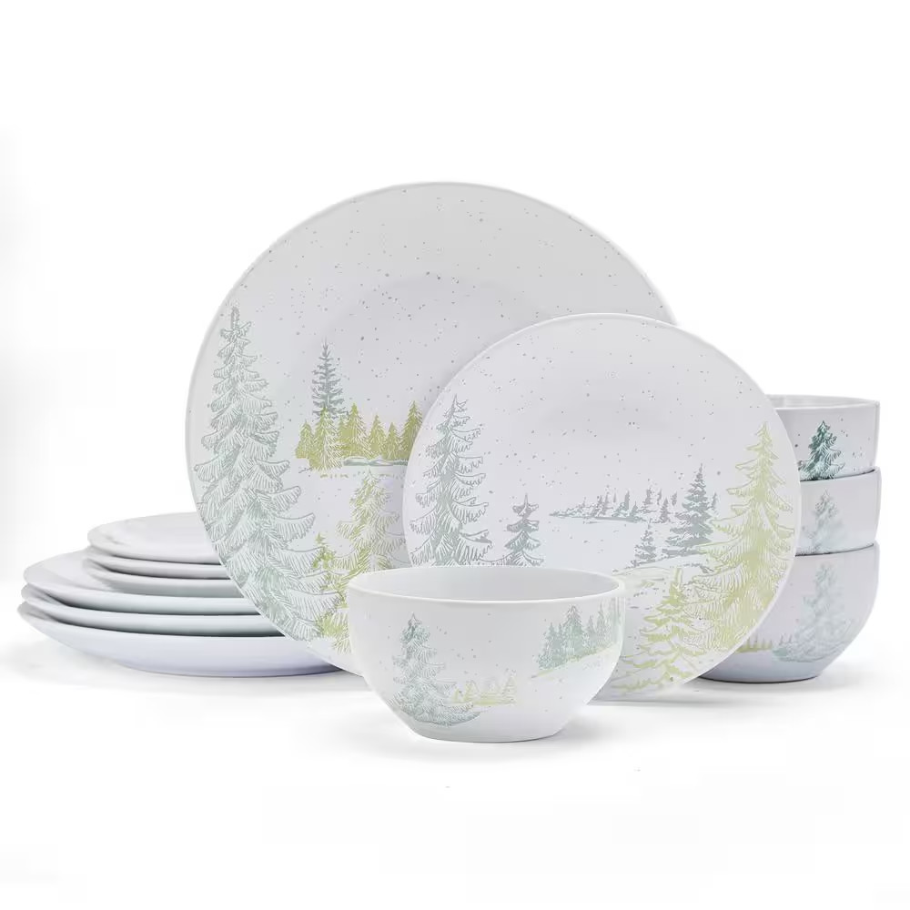 Tranquil Trails 12-Pieces Stoneware Dinnerware Set, Multi Color, Service for 4