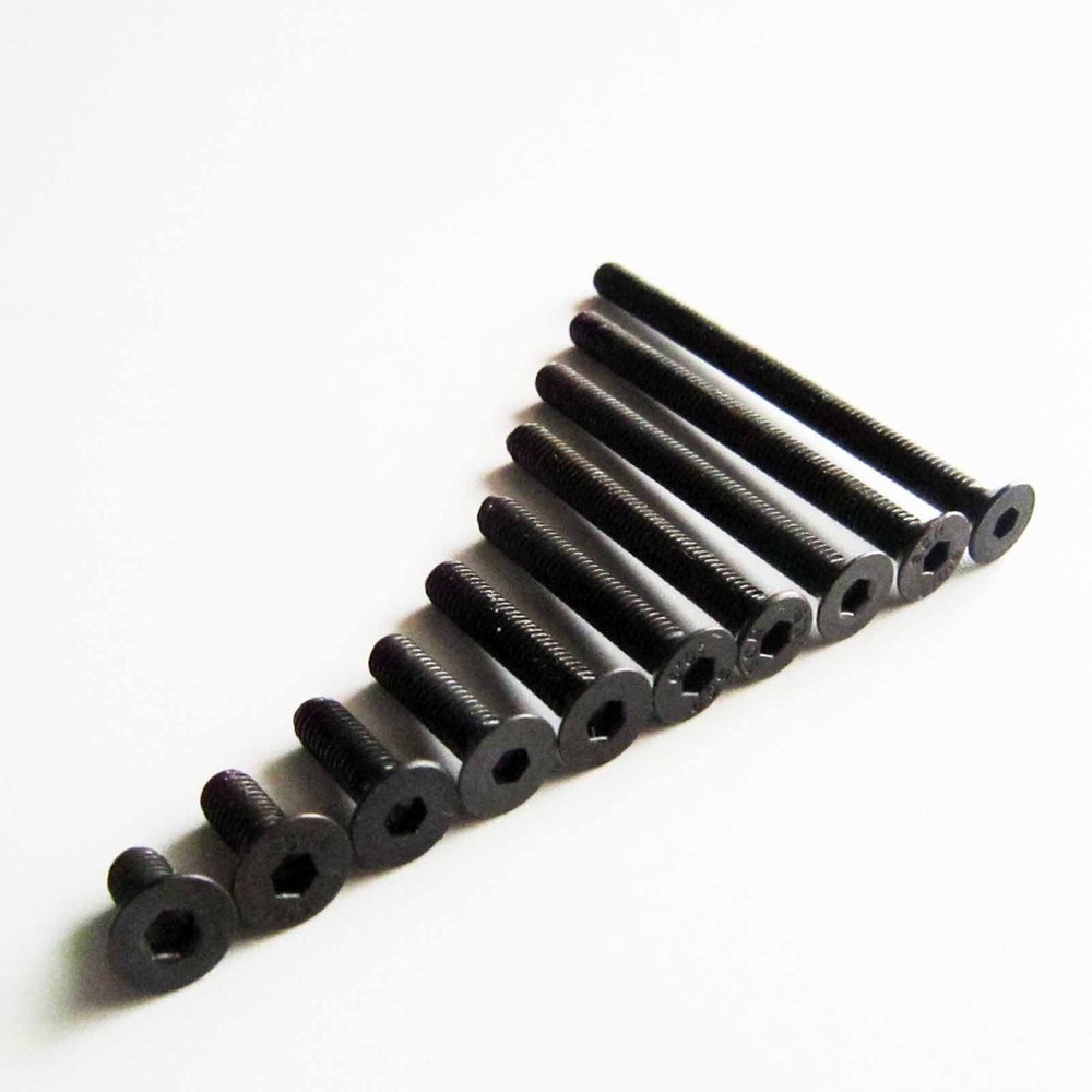 25/100pcs Black Steel Metric M3 Flat Countersunk Head Hex Socket Screw Cap Bolt
