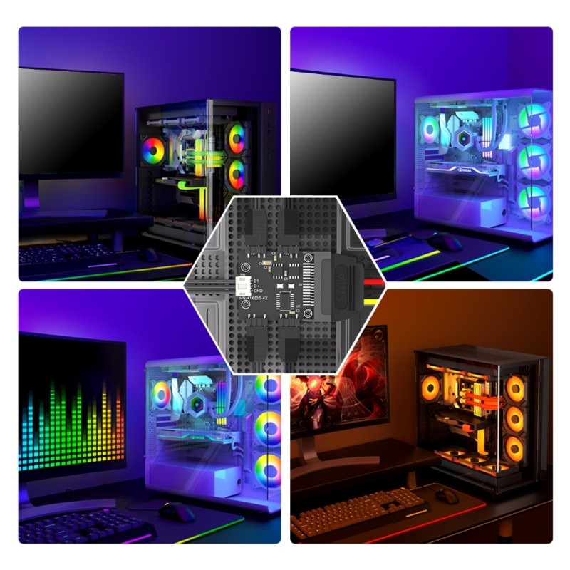 4 Port 5V ARGB Fan LED Sync Controller with USB2.0 9Pin Cable for Desktop
