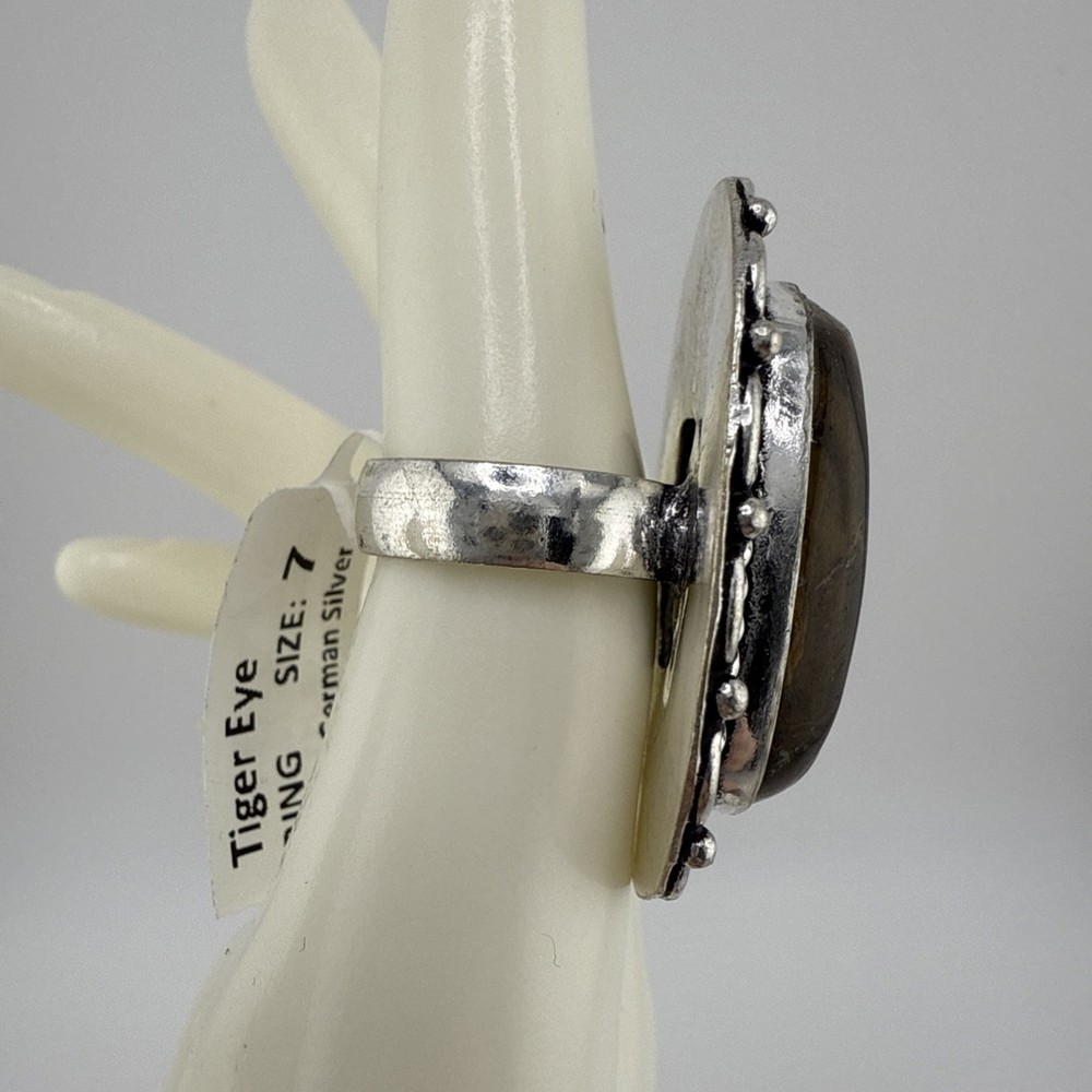 German Silver Tiger Eye Rectangle Statement Ring Size 7 NWT