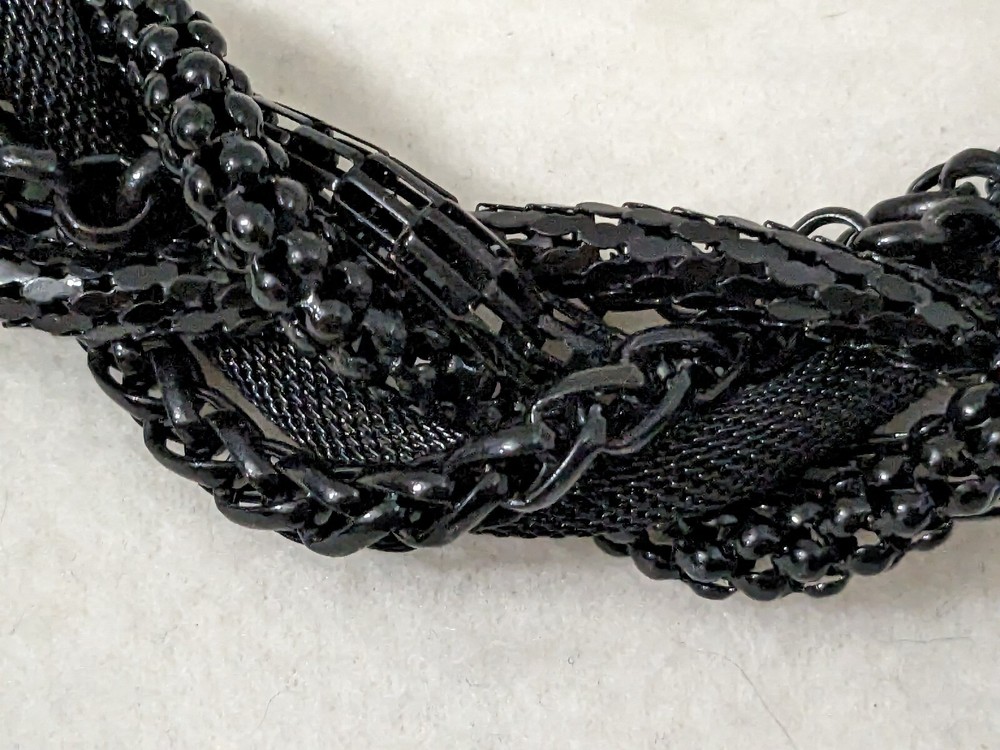 Unsigned Braided Statement Necklace six Black mesh chains 17"+3" extension
