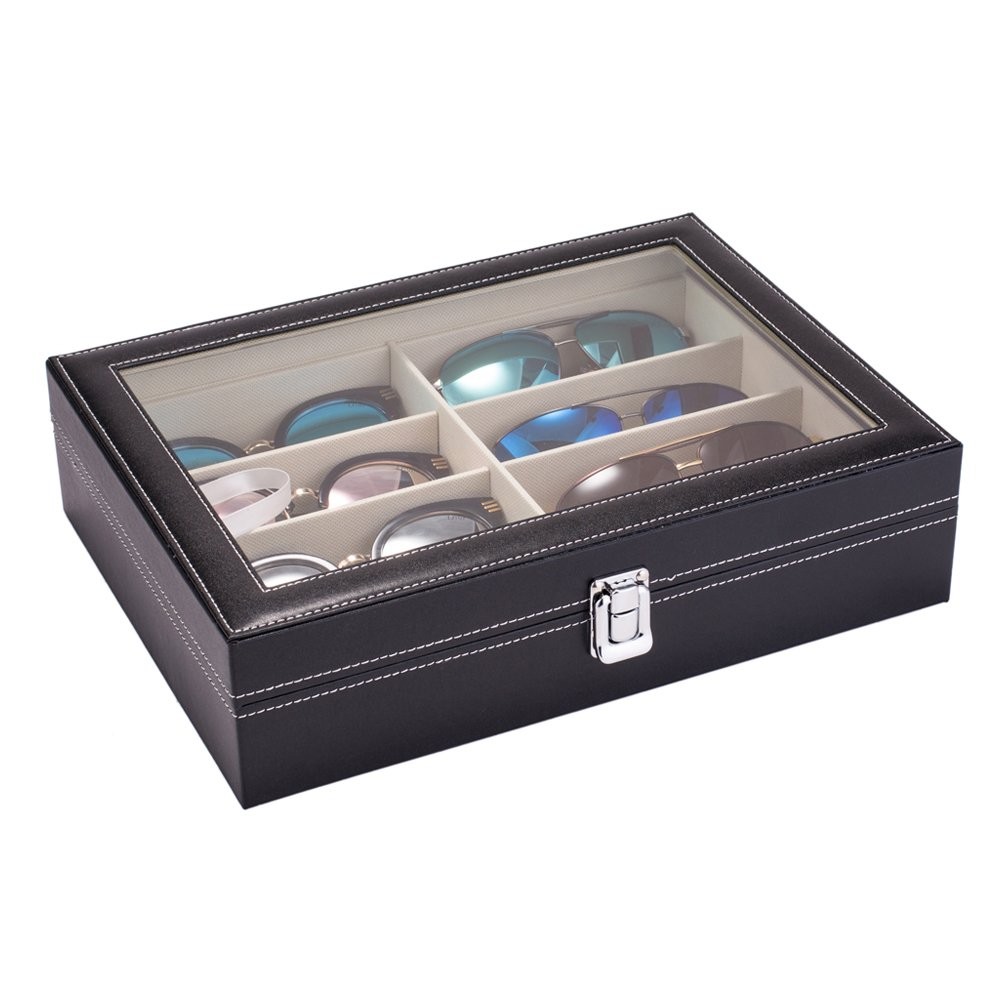 8 Slots Eyeglass Sunglass Storage Box PU Leather Glasses Display Case Organizer