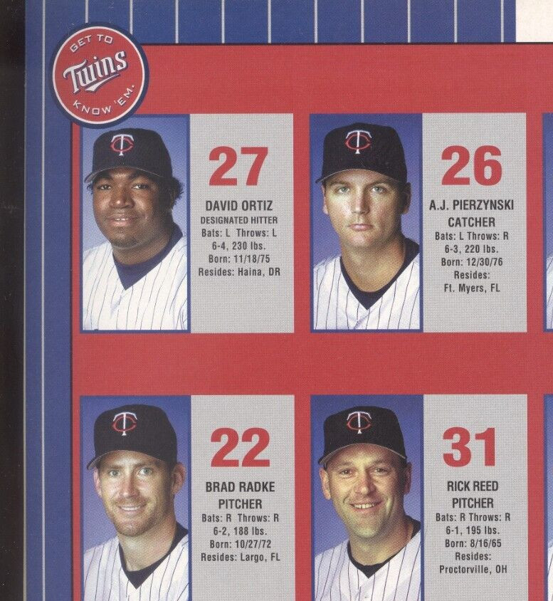 2002 Twins vs Indians: Program Jacque Jones Cover/David Ortiz Article & Photos