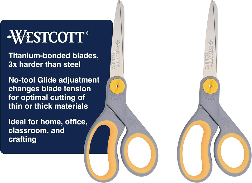 8” Titanium Bonded Scissors with Adjustable Glide and Soft Handle, 2-Pack- Durab