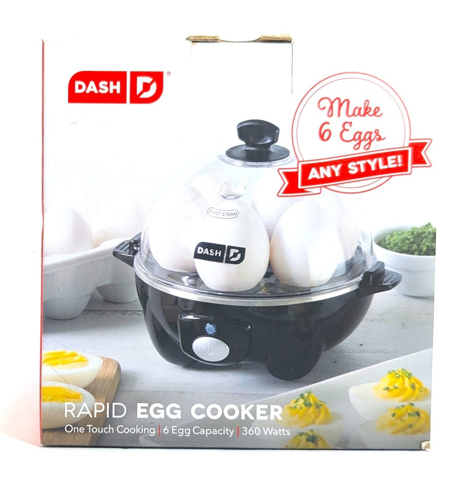 Dash Rapid Egg Cooker Black 6-Egg Capacity Open Box One-Touch Breakfast