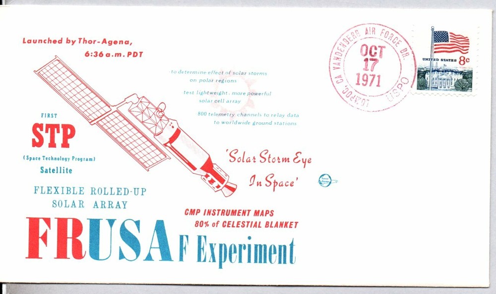 STP SACE TECHNOLOGY PROGRAM SATELLITE "SOLAR STORM EYE IN SPACE" LAUNCH 10/17/71