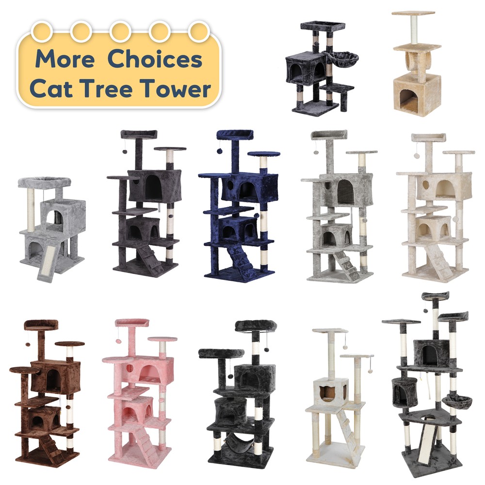 Multiple Sizes Cat Tree Tower Cats Post Plush Perch Condo Playing Activity House