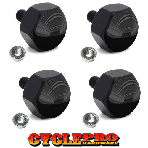 4 Black Billet License Plate Frame Hex Bolts For Harley  - GLOSS BLACK TOP