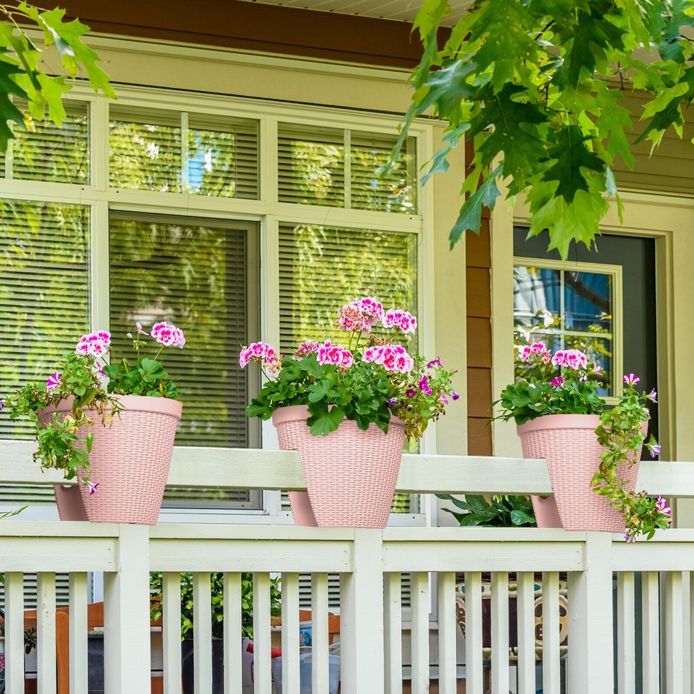 Aoodor 4Pack Classic Deck Rail Planter w/Drainage Holes Adjustable Bracks -12''