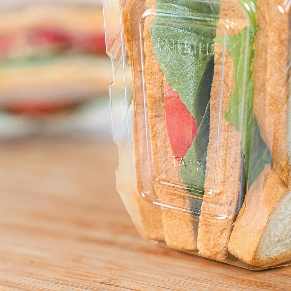 Karat 17oz PET Tamper Resistant Hinged Sandwich Wedge Container, Clear - 200 pcs