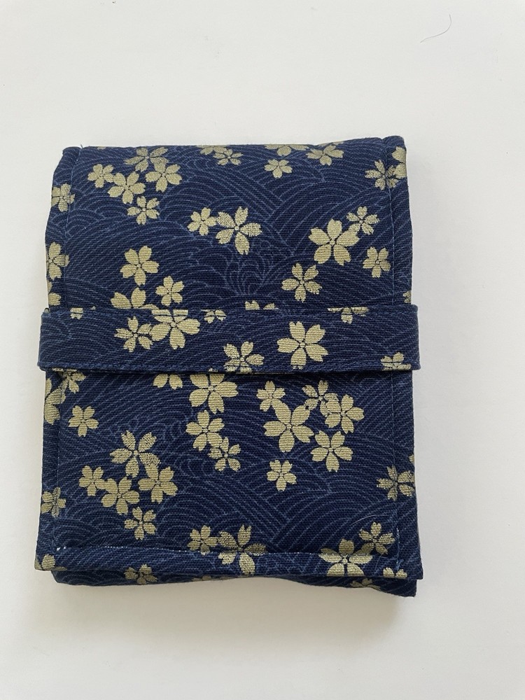 Blue Gold Sakura Flower Fountain Pen Pouch Fabric Case New