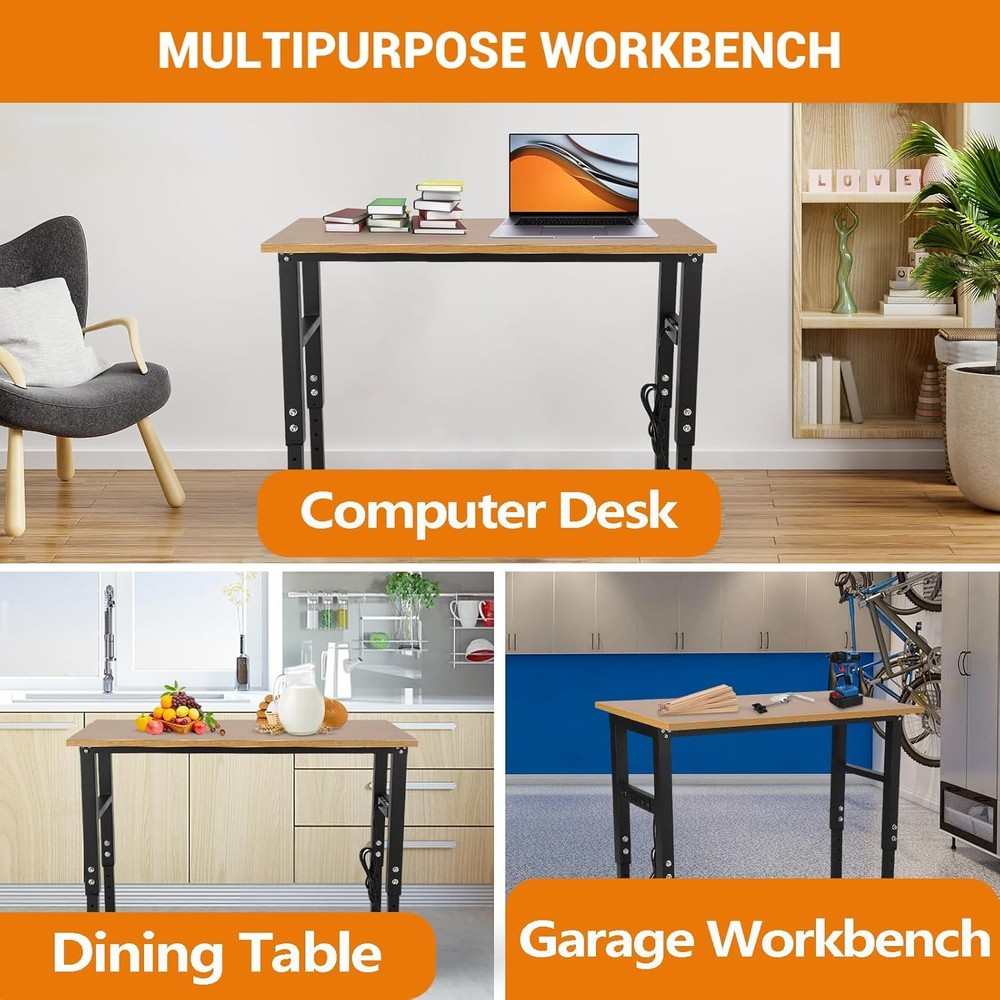 60x20 Inch Adjustable Workbench 2500 Lbs Work Table Tool Bench with Power Outlet