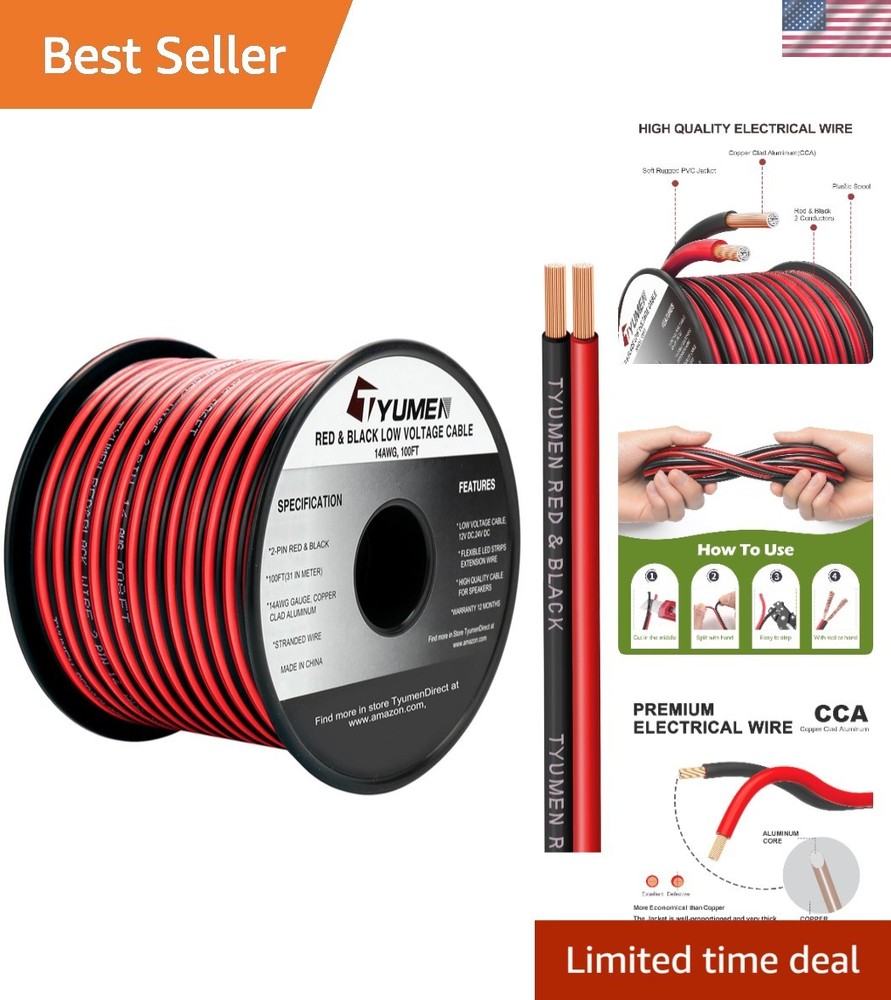 Lightweight 100FT 14AWG Extension Wire – Perfect for LED Tape Lighting & Audio
