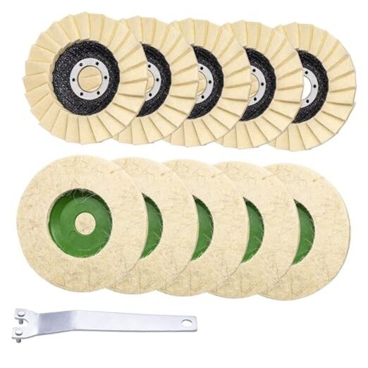 11Pcs Wool Buffing Polishing Wheel Set Contains 4-1/2 x 7/8 Inch Arbor Buffing