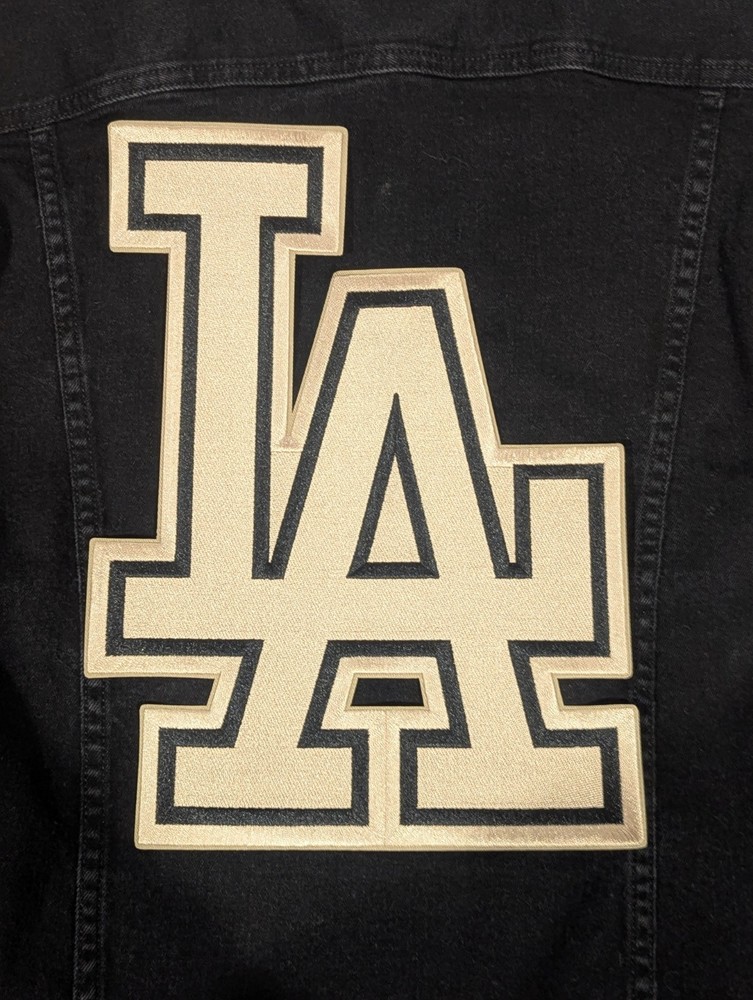 DODGERS LA LOGO BACK PATCH GOLD ON BLACK 100%  EMBROIDERED IRON-ON