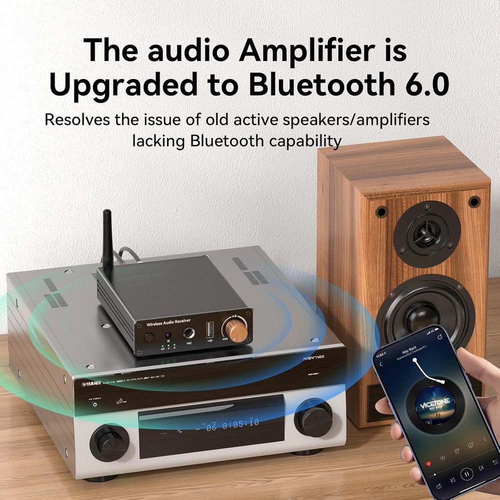 Bluetooth 6.0 Receiver, Bluetooth Audio Adapter with 3.5mm AUX RCA Cable, Wirele