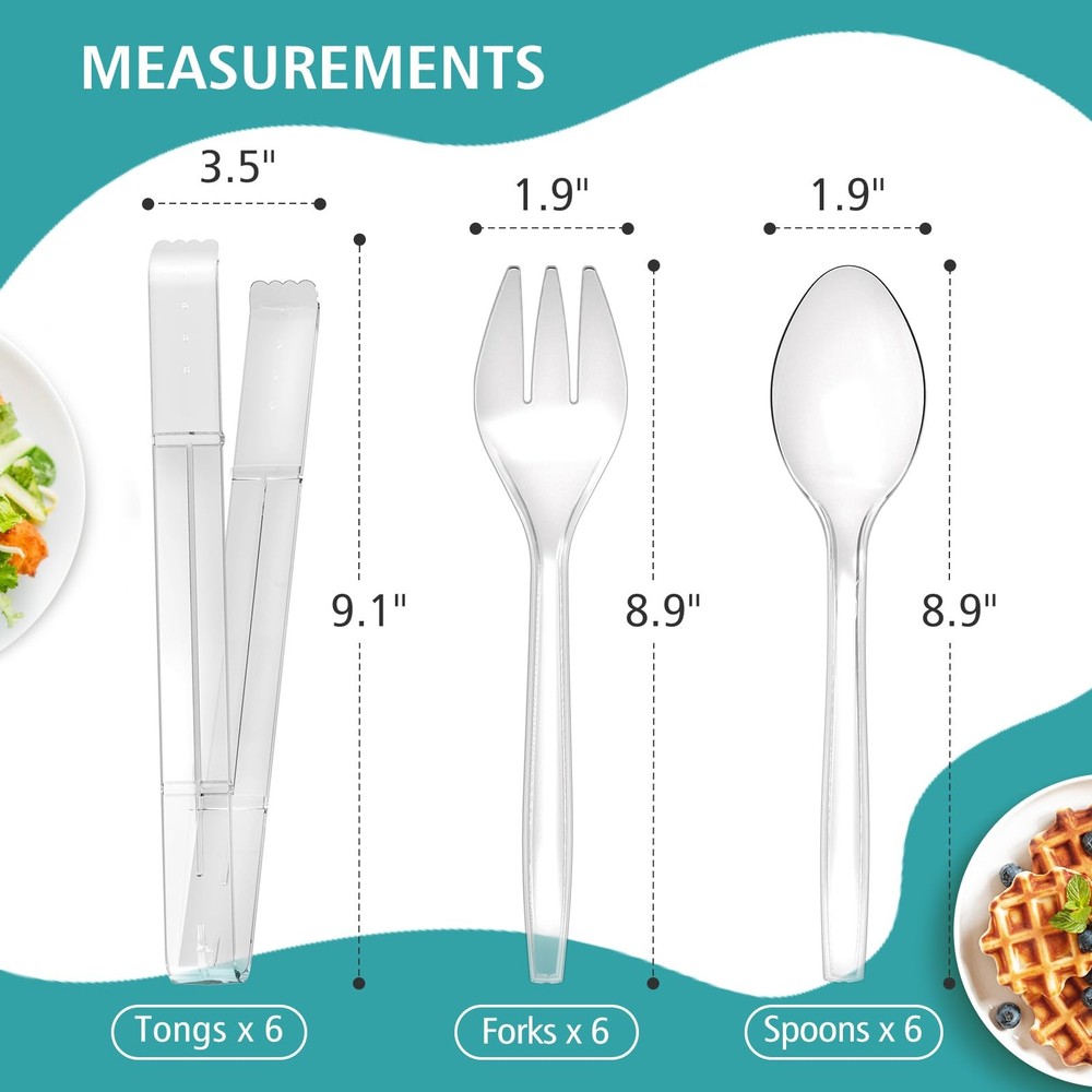 Plastic Serving Utensils, 9" Clear Disposable Utensils 18 Pack, 6 Serving Ton...