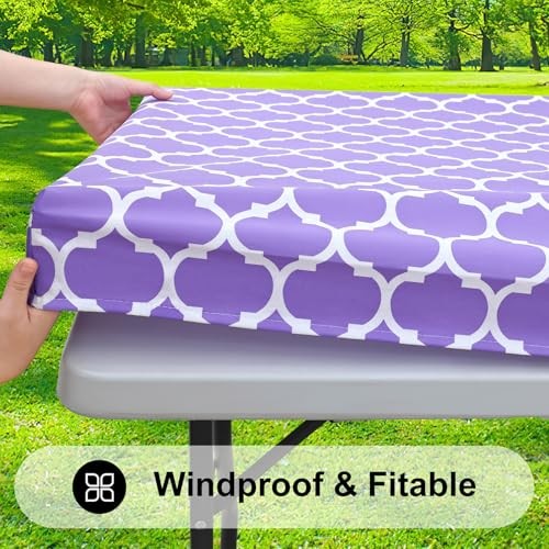 Rectangle Picnic Table Cover, Waterproof Elastic Fitted 30" x 72" Lavender