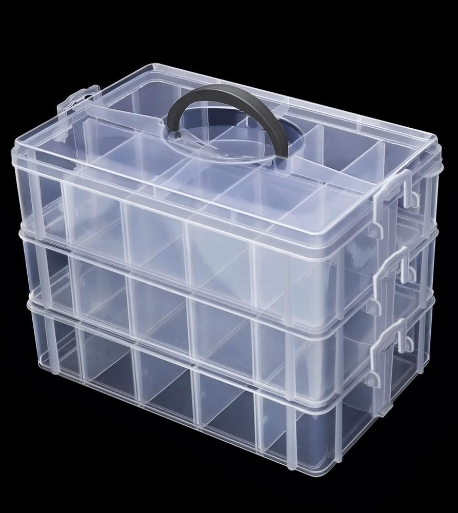 3-Layer Stackable Storage Container , 30 Dividers Compartments, Perfect for S...