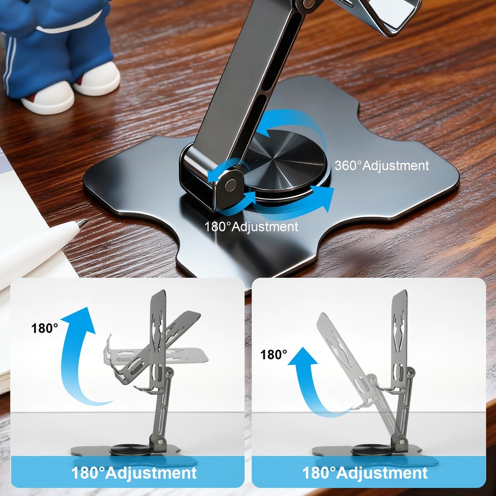 2X Rotating Phone Holder,Fully Adjustable Foldable Desktop Stand Mount for iPad