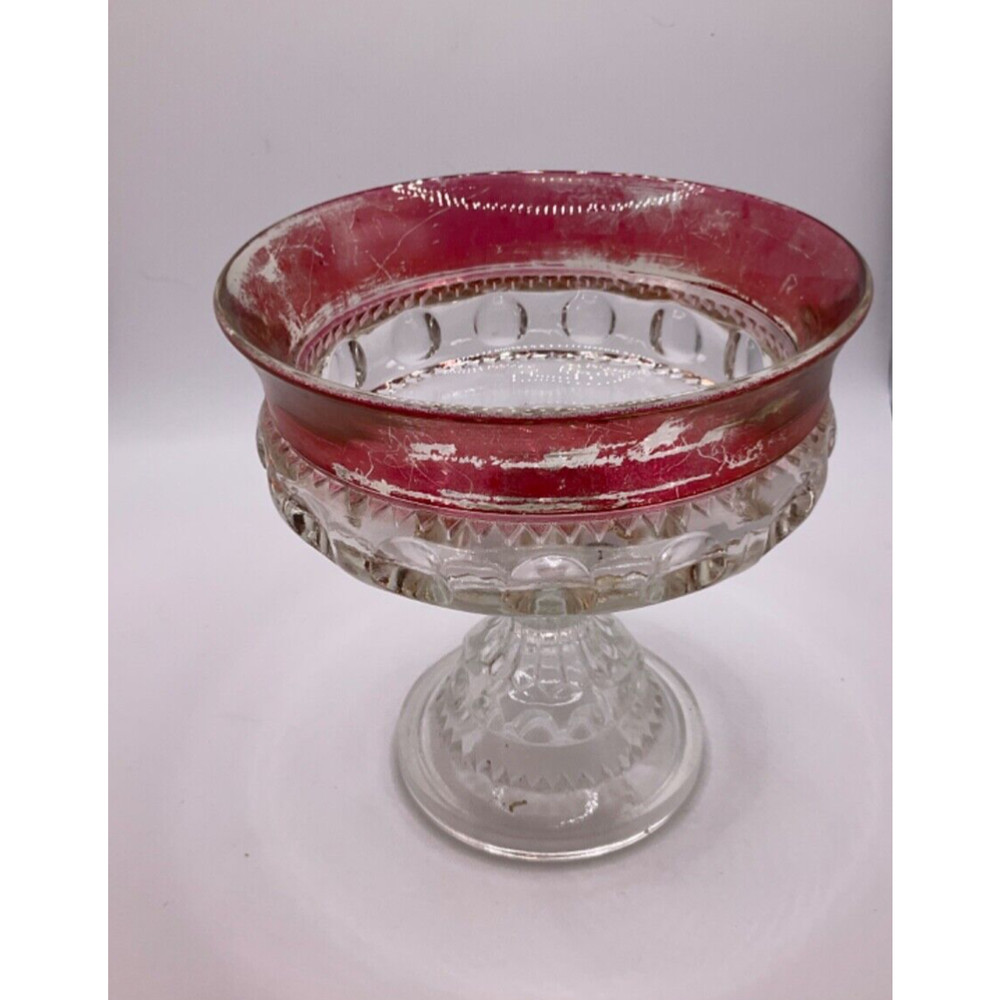 Vintage Kings Crown Thumbprint Cranberry Ruby Red Compote Candy Dish 5"