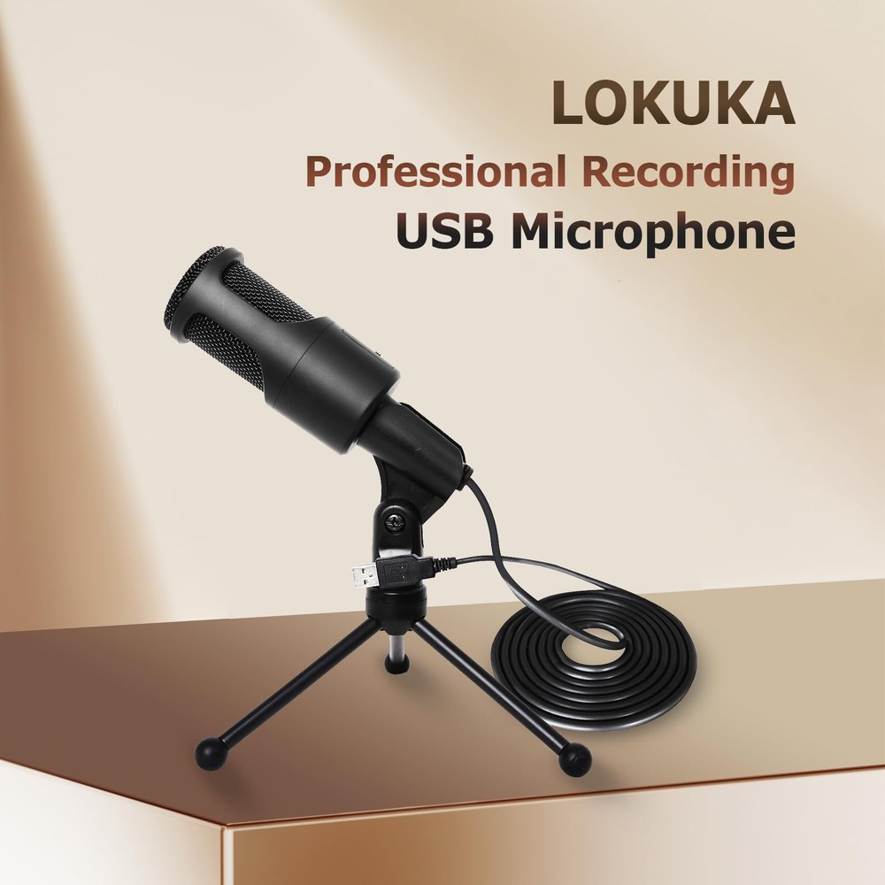 PC USB Microphone, Podcast Condenser Mic with Foldable Tripod Mute Switch for...