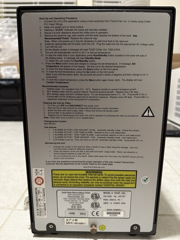 ThermoTek T255P-R1 Solid State Recirculating Chiller